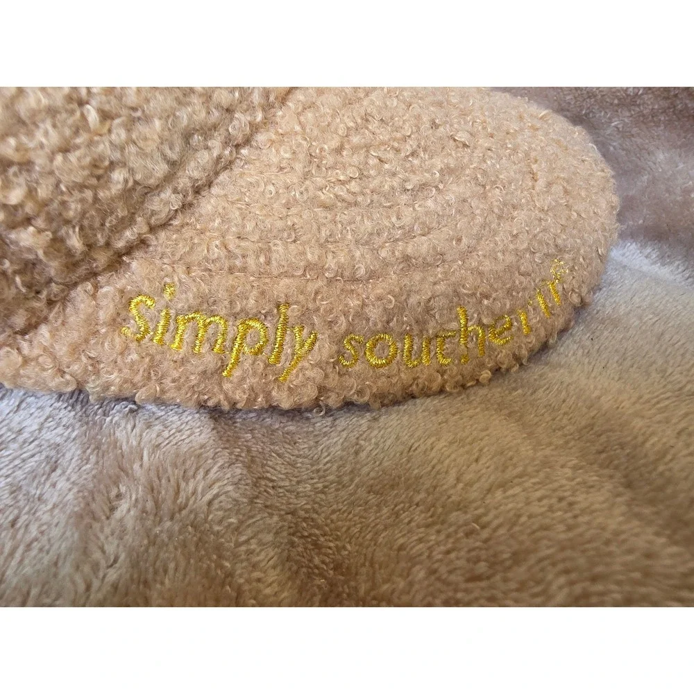 Simply Southern Blessed Tan Sherpa Fleece Baseball Cap Gold Glitter One Size